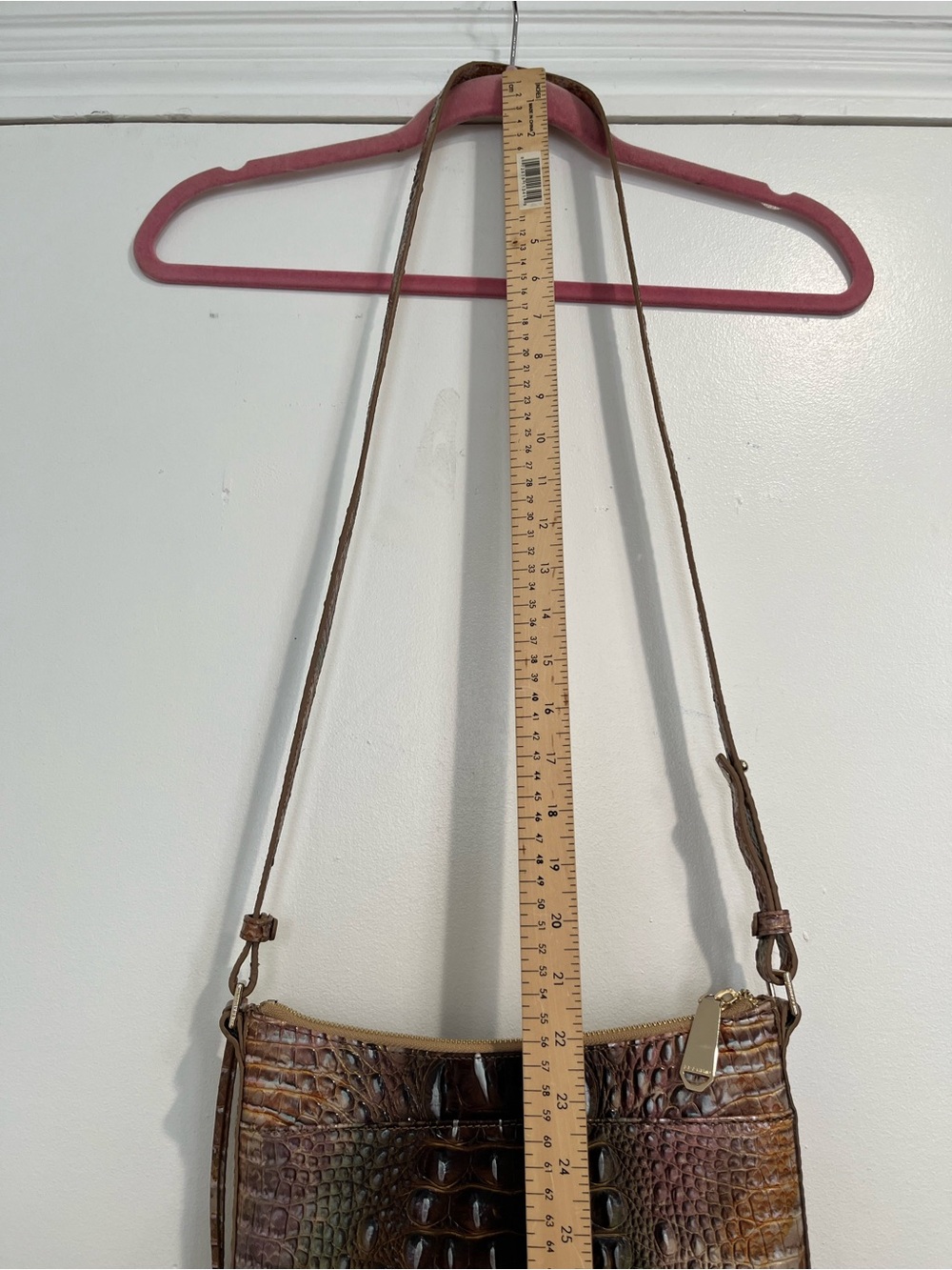 Brahmin Brown & Green Iridescent Croc-Embossed Leather Crossbody Katie‎ Bag - Picture 8 of 14